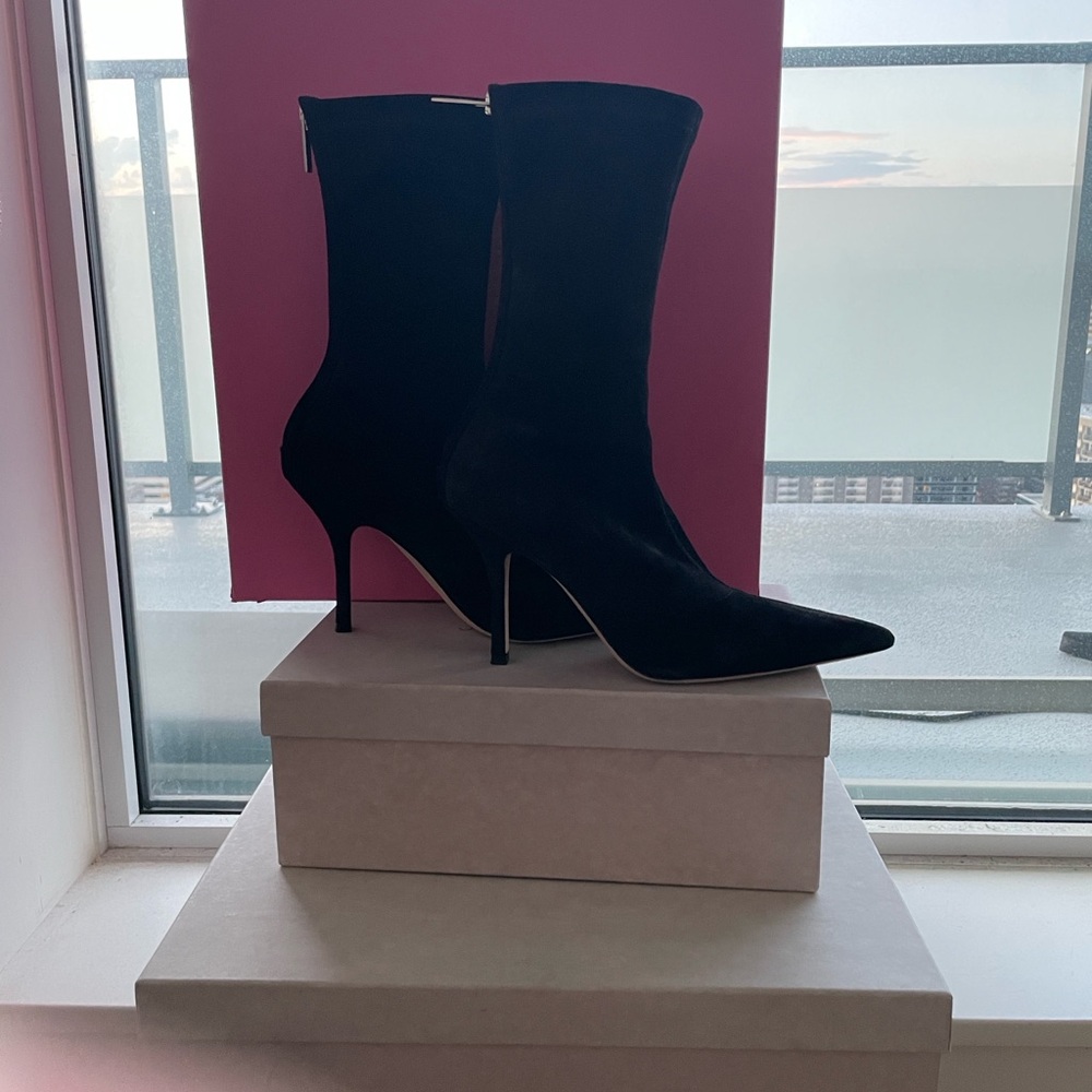 Paris Texas Black Suede Heeled Boots